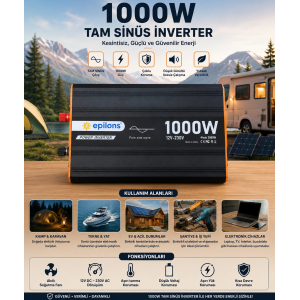 1000w Tam Sinüs İnverter 12v Ac Çevirici | Sessiz Fanlı, Usb Çıkışlı, Araç Karavan Tekne Solar Uyumlu Güç İnverteri
