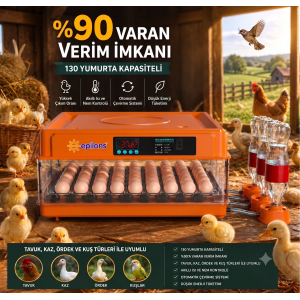 Tam Otomatik Kuluçka Makinesi 130 Yumurta Kapasiteli - Akıllı Isı Ve Nem Kontrollü, Ayarlanabilir Viyol, Otomatik Su Sistemli
