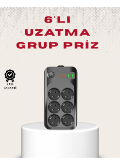 6’lı Grup Priz Termal Korumalı Usb Type-c Çoklu Priz 2 Metre Kablo
