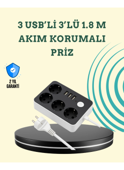 7 Cihazı Aynı Anda Destekleyen 3 Usb Portlu 4’lü Priz