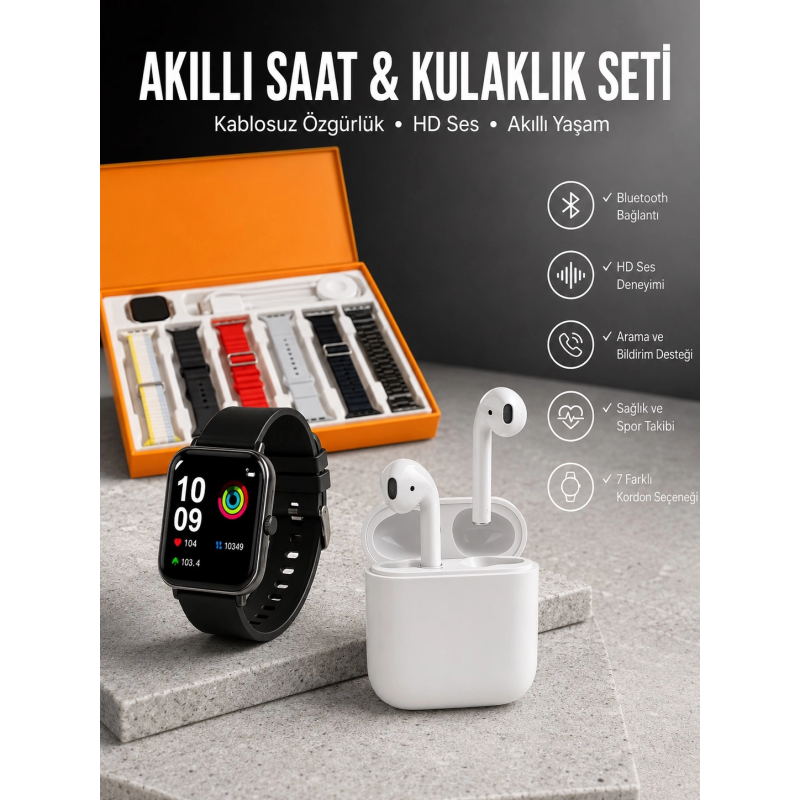 7 Kordonlu Akıllı Saat Ve 2.nesil Kulaklık Yüksek Ses Kaliteli Uzun Pil Ömrü 7 Kordonlu Akıllı Saat Ve 2.nesil Kulaklık Yüksek Ses Kaliteli Uzun Pil Ömrü