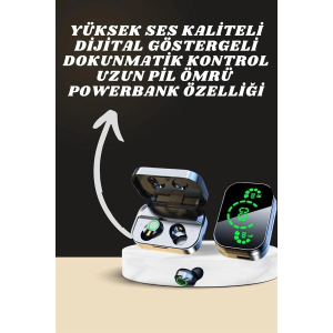 7 Kordonlu Akıllı Saat Ve Aynalı Bluetooth Kulaklık Powerbank Dijital Göstergeli
