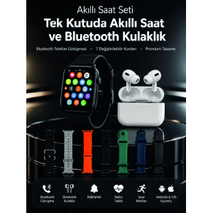 7 Kordonlu Akıllı Saat Ve Bluetooth Kulaklık Seti Nabız Takibi, Bildirimler Ve Spor Modları