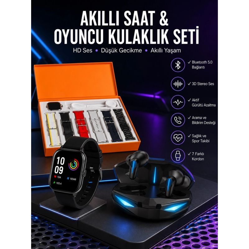 7 Kordonlu Akıllı Saat Ve Kulaklığı Anc Özelliği Kulak İçi Mikrofonlu Sesli Görüşme 7 Kordonlu Akıllı Saat Ve Kulaklığı Anc Özelliği Kulak İçi Mikrofonlu Sesli Görüşme