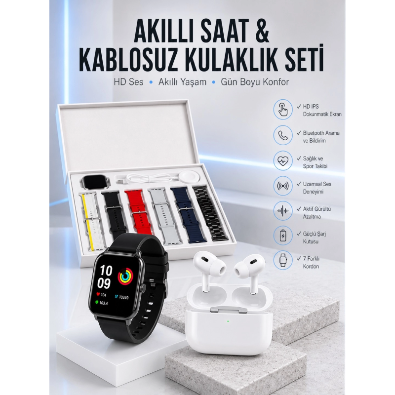 7 Kordonlu Akıllı Saat Ve Yeni Nesil Kulaklık Dokunmatik Ekran Android Ve İos Uyumlu 7 Kordonlu Akıllı Saat Ve Yeni Nesil Kulaklık Dokunmatik Ekran Android Ve İos Uyumlu