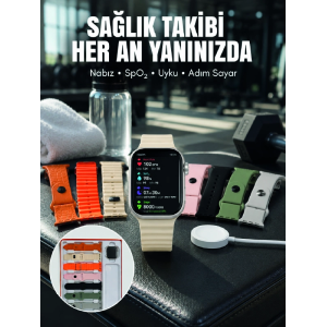 7li Kordon Setli Akıllı Saat Bluetooth Görüşme Bildirim Destekli Çok Fonksiyonlu Smart Watch
