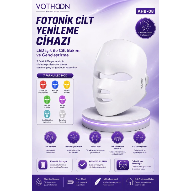 7 Renk Led Fototerapi Yüz Maskesi Işık Terapili Cilt Bakım Cihazı Profesyonel Ev Bakımı 7 Renk Led Fototerapi Yüz Maskesi Işık Terapili Cilt Bakım Cihazı Profesyonel Ev Bakımı