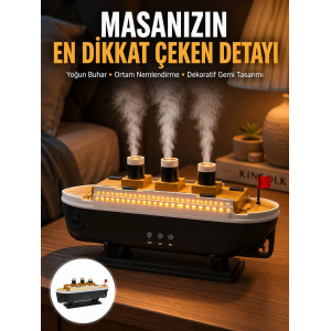 7 Renk Ortam Işıklı Dekoratif Gemi Tasarım Hava Nemlendirici Difüzör Yeni Nesil