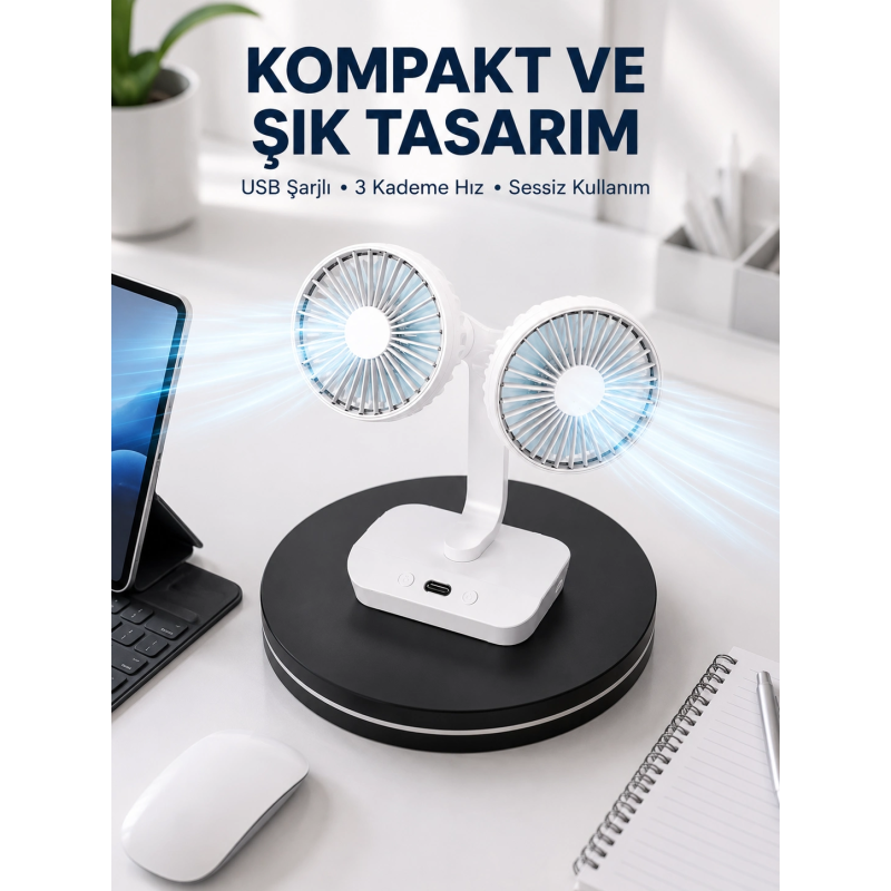 720° Döner Çift Taraflı Masaüstü Vantilatör – Usb Şarjlı Sessiz Fan 720° Döner Çift Taraflı Masaüstü Vantilatör – Usb Şarjlı Sessiz Fan