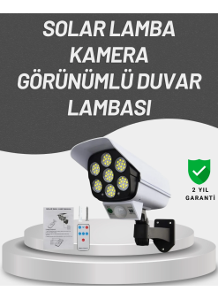 77 Led'li Güneş Enerjili Güvenlik Lambası Ve Kukla Kamera – Hareket Sensörlü, 2400mah Pilli