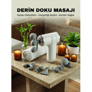 8 Başlıklı Şarjlı Masaj Tabancası 6 Kademeli Hız Ayarlı Derin Doku Kas Masaj Aleti