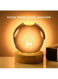 8 Cm Küçük Prens Cam Küre Usb Işıklı Ahşap Tabanlı Dekor