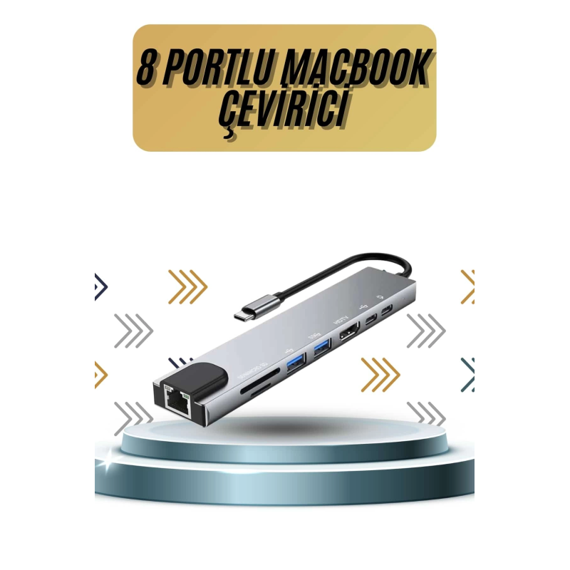 8 Portlu Macbook Çevirici Type C Hub  Sd Tf Usb Çoğaltıcı Ethernet