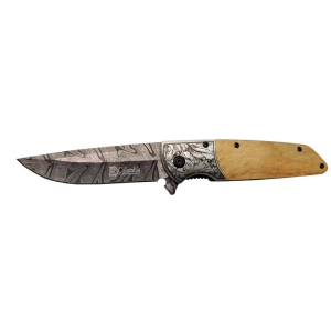 A2150c Kahve Kamp Çakısı 21cm- Manuel, Ahşap İşlemeli Sap,kemerlikli