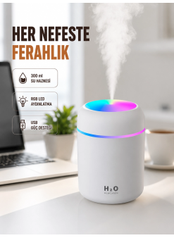 Abs Gövdeli 300ml Usb Nemlendirici – Beyaz, Gri, Pembe Renk