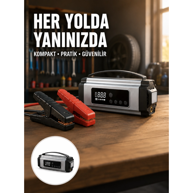 Acil Durumlar İçin Çok Fonksiyonlu Araç Akü Takviyesi Hava Kompresörü Ve Güç Kaynağı Yeni Nesil Acil Durumlar İçin Çok Fonksiyonlu Araç Akü Takviyesi Hava Kompresörü Ve Güç Kaynağı Yeni Nesil