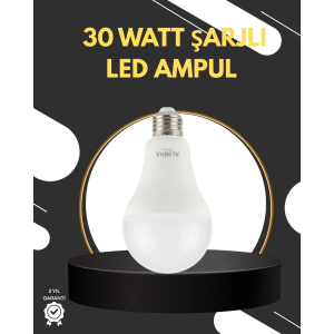 Acil Durumlar İçin Şarjlı Led Ampul 6400k Soğuk Beyaz 30 Watt
