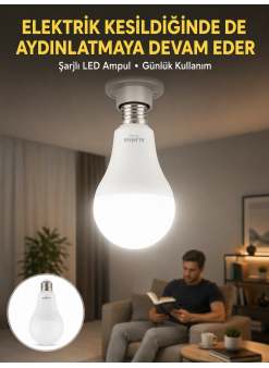 Acil Durumlar İçin Şarjlı Led Ampul 6400k Soğuk Beyaz 30 Watt Yeni Nesil