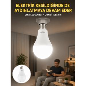 Acil Durumlar İçin Şarjlı Led Ampul 6400k Soğuk Beyaz 30 Watt Yeni Nesil