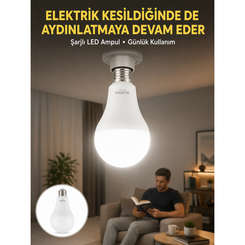 Acil Durumlar İçin Şarjlı Led Ampul 6400k Soğuk Beyaz 30 Watt Yeni Nesil Acil Durumlar İçin Şarjlı Led Ampul 6400k Soğuk Beyaz 30 Watt Yeni Nesil