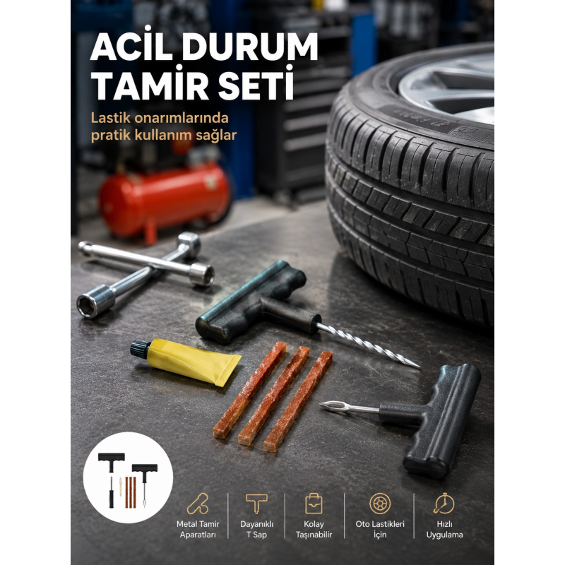 Acil Durumların Kurtarıcısı Çok Amaçlı Lastik Tamir Seti Acil Durumların Kurtarıcısı Çok Amaçlı Lastik Tamir Seti
