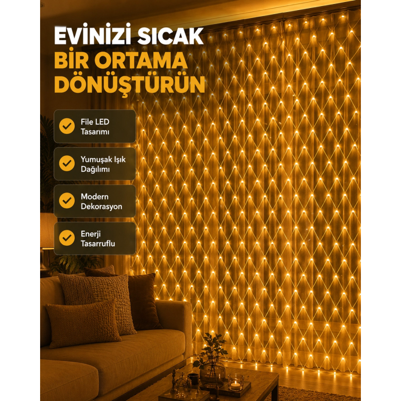 Ağ Şeklinde Led File Işık Dekoratif Ortam Aydınlatma Bahçe Balkon Süsü Ağ Şeklinde Led File Işık Dekoratif Ortam Aydınlatma Bahçe Balkon Süsü