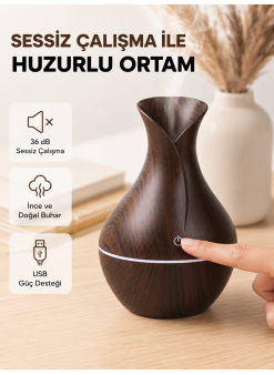 Ahşap Desenli Aromaterapi Difüzör 130 Ml Ultrasonik Ve 7 Renk Led Işıklı