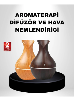 Ahşap Desenli Aromaterapi Difüzör 130 Ml Ultrasonik Ve 7 Renk Led Işıklı