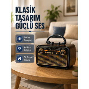 Ahşap Dokulu Bluetooth Müzik Kutusu – Vintage Led Tasarımıyla Modern Ses Deneyimi