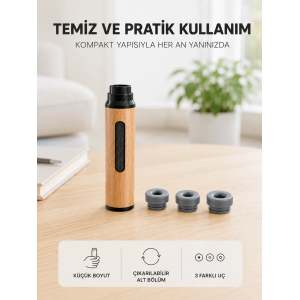 Ahşap Görünümlü Mini Küllük Taşınabilir Kompakt Tasarım 3 Farklı Uç Seçeneği