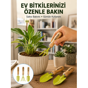 Ahşap Saplı Mini Bahçe El Aleti Seti Saksı Ve Çiçek Bakım Seti