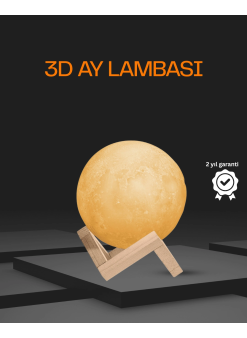 Ahşap Standlı 3d Baskı Ay Lambası 16 Renkli Ve Şarjlı
