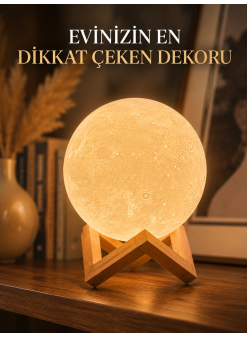 Ahşap Standlı Ay Gece Lambası Ev Ve Ofis Dekorasyon Lambası