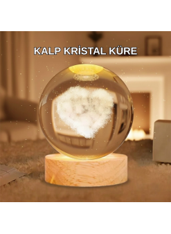 Ahşap Standlı Kalp Motifli Işıklı Cam Küre Hediye Seçeneği