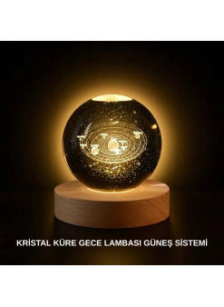 Ahşap Standlı Led Kristal Küre Lazer İşlemeli Dekoratif Obje