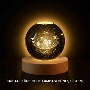 Ahşap Standlı Led Kristal Küre Lazer İşlemeli Dekoratif Obje