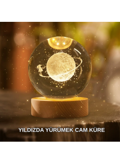Ahşap Standlı Sarı Işıklı Dekoratif Küre Kız Figürü Tasarım