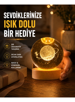 Ahşap Standlı Sarı Işıklı Dekoratif Küre Kız Figürü Tasarım