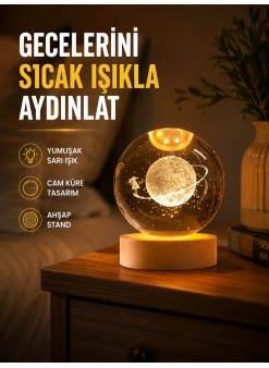 Ahşap Standlı Sarı Işıklı Dekoratif Küre Kız Figürü Tasarım