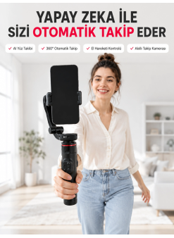 Aı Yüz Takip Özellikli Gimbal Selfie Stick 360° Dönebilen Telefon Tutucu Uzayabilir Bluetooth Kumandalı