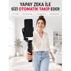 Aı Yüz Takip Özellikli Gimbal Selfie Stick 360° Dönebilen Telefon Tutucu Uzayabilir Bluetooth Kumandalı