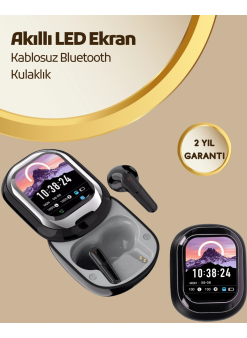 Akıllı Ekranlı Bluetooth 5.4 Kablosuz Kulaklık – Dokunmatik Ve Şarj Kutulu