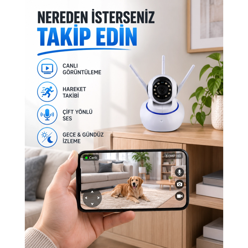Akıllı Ip Güvenlik Kamerası – 1080p Hd, Gece Görüşlü, Hareket Algılamalı Yeni Nesil Akıllı Ip Güvenlik Kamerası – 1080p Hd, Gece Görüşlü, Hareket Algılamalı Yeni Nesil