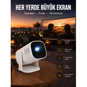 Akıllı Projeksiyon Powerbankli Taşınabilir Sinema Projektörü 4k Hd Kaliteli Yeni Nesil