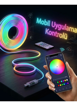Akıllı Rgb Led Neon Şerit Işık 3m Usb Bağlantılı Uzaktan Kumanda Ve Mobil Uygulama Kontrolü