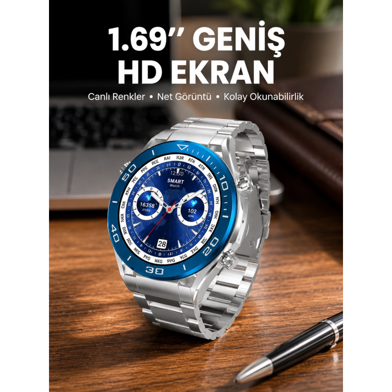 Akıllı Saat 1.62 İnç Ultimate Nabız Sensörlü Sesli Görüşme Yapabilen Yeni Nesil Akıllı Saat 1.62 İnç Ultimate Nabız Sensörlü Sesli Görüşme Yapabilen Yeni Nesil