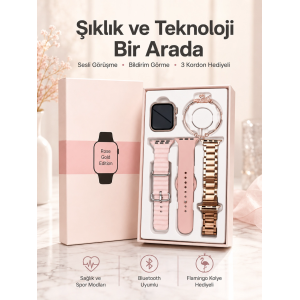 Akıllı Saat Amoled Ekran 3 Kordonlu Aksesuar Hediyeli Sesli Görüşme