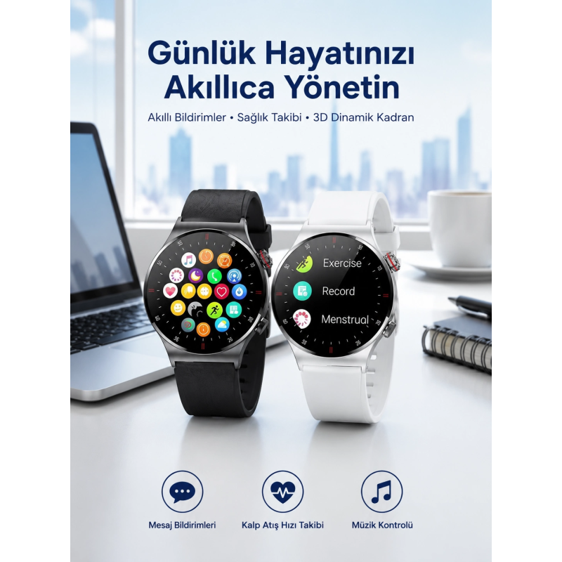 Akıllı Saat Amoled Ekran Bluetooth Bağlantılı Sesli Görüşme Nabız Ölçer Akıllı Saat Amoled Ekran Bluetooth Bağlantılı Sesli Görüşme Nabız Ölçer