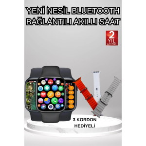 Akıllı Saat Arama Görüşme Bildirim Görme Uyku Ve Sağlık Takibi Nabız Ölçer 3 Kordon Hediyeli