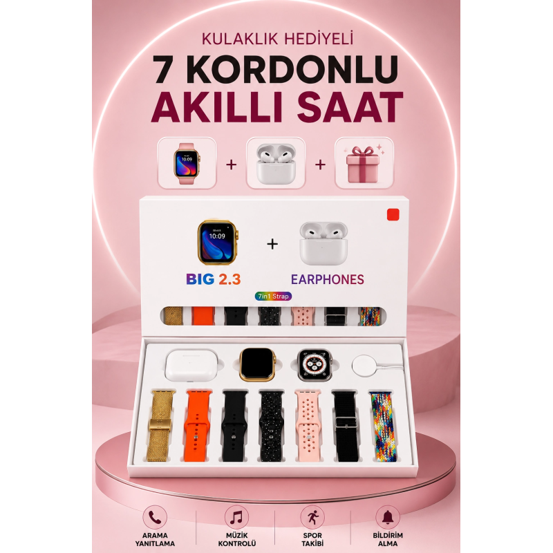 Akıllı Saat Bluetooth Kulaklık Hediyeli Bildirim Görme Sesli Görüşme Çoklu Kordon Akıllı Saat Bluetooth Kulaklık Hediyeli Bildirim Görme Sesli Görüşme Çoklu Kordon